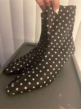 Zara Black Ankle Booties with White Polka Dots